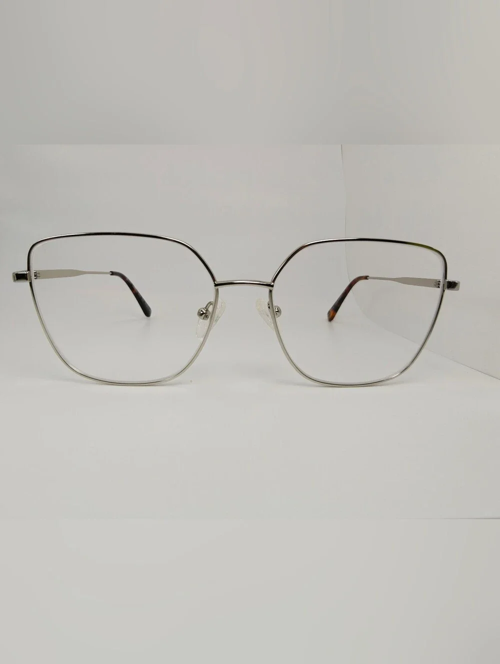 Bessie. Titiaium. Women's Oversized Square Metal Frame Glasses in Chrome.
